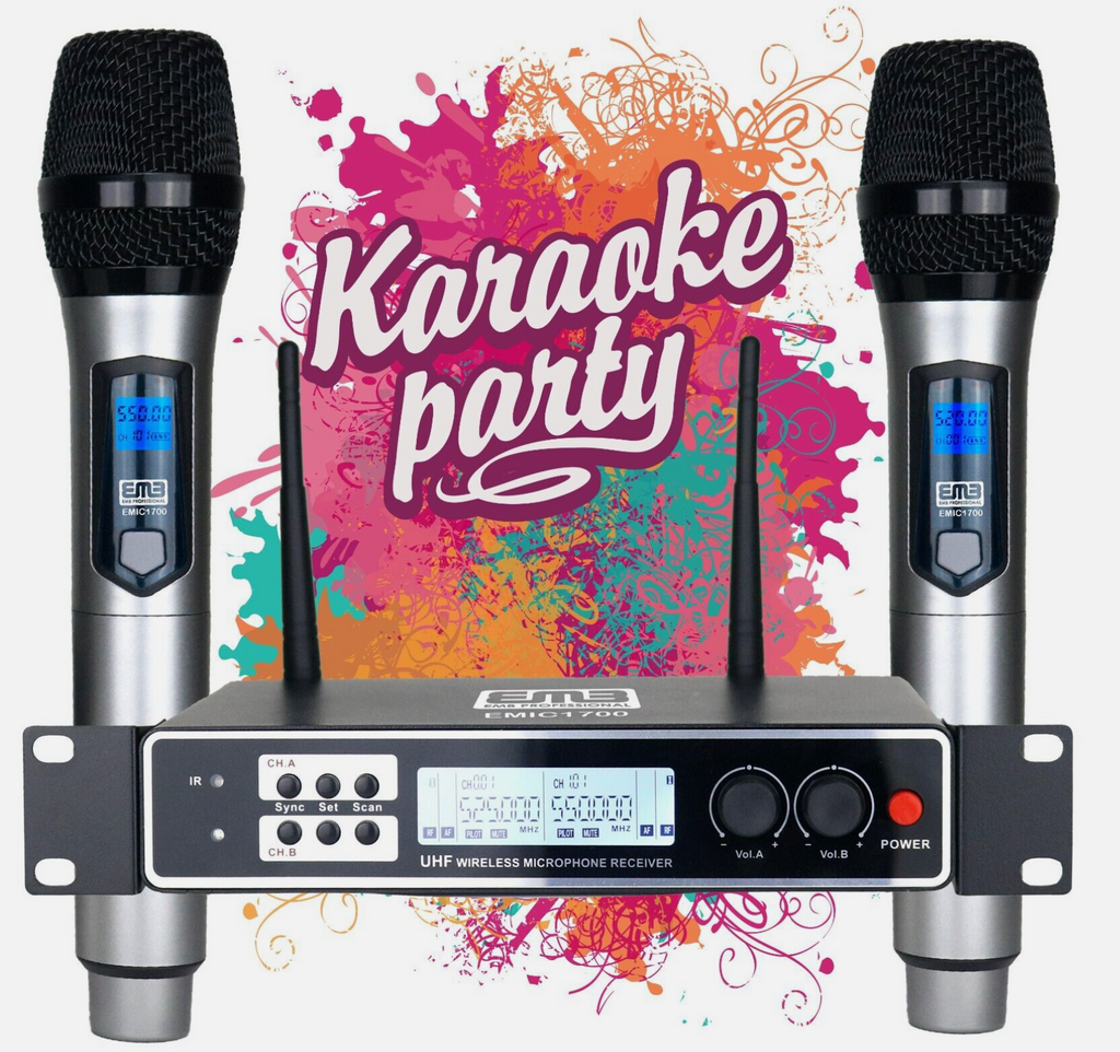 2x UHF Wireless Microphone with Receiver for Church / Karaoke w/ Bluetooth