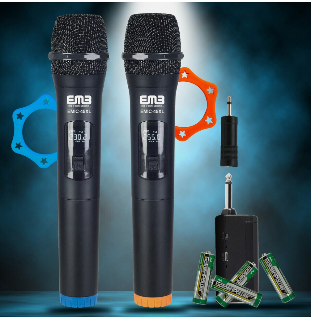 EMIC45XL Wireless Microphone Dual Handheld 2 x Mic Cordless Receiver for Church / Karaoke