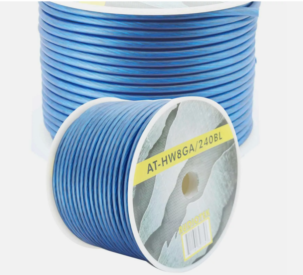 AT-HW 8GA/240B: 8 Gauge 240 Feet Wire BLUE Amplifier Power/Ground 8Ga Amp 240Ft Wire Cable Roll