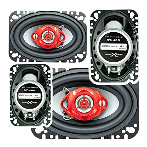 Soundxtreme ST-460 4x6-Inch 3-Way 440 Watts Peak Power Handling Coaxial Car Audio Speakers CEA Rated with Frequency Response: 60 - 20,000 Hz / 4 Ohms Impedance