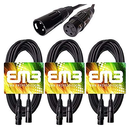 EMB XX1825 3-Pack 25 Feet XLR Male to Female Shielded Microphone 18GA Patch XLR Cable