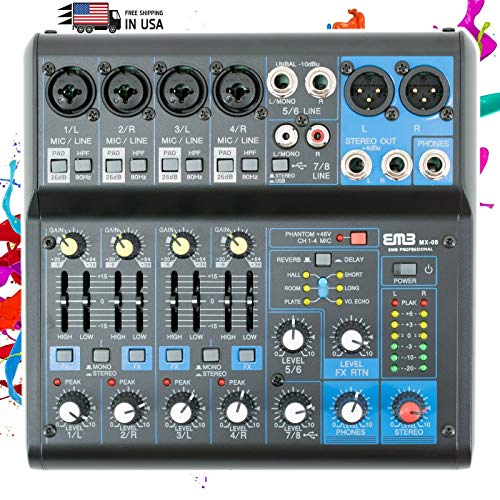 EMB Pro MX08 8 Channel Mixer Console with DSP Digital Effect +48V Phamtom Power