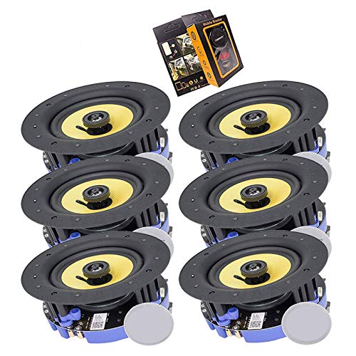 Package: Gravity Premium SG-6HiBT 6.5” 1200 Watts Flush Mount in-Wall in-Ceiling 2-Way Universal Home Speaker System with PP Cone Titanium Stereo Sound (6 Speakers Included) - Work with Bluetooth