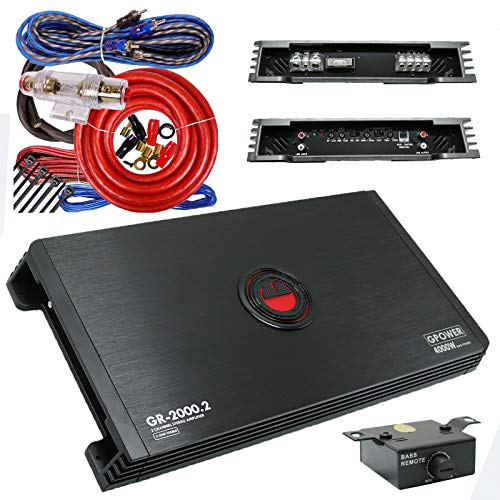 Gravity GR-2000.2 2 Channels 4000 Watts Peak Power 2 Ohms Car Audio Stereo Amplifier Bridgeable & TRI-Mode Operation and Completed 4 Gauge Amplifier Installation Kit