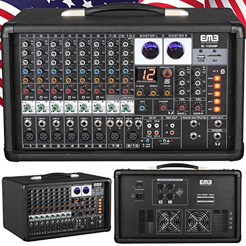 EMB 10P 600W 10 Channel Power Mixer Console w/DSP Effects, Bluetooth, Record