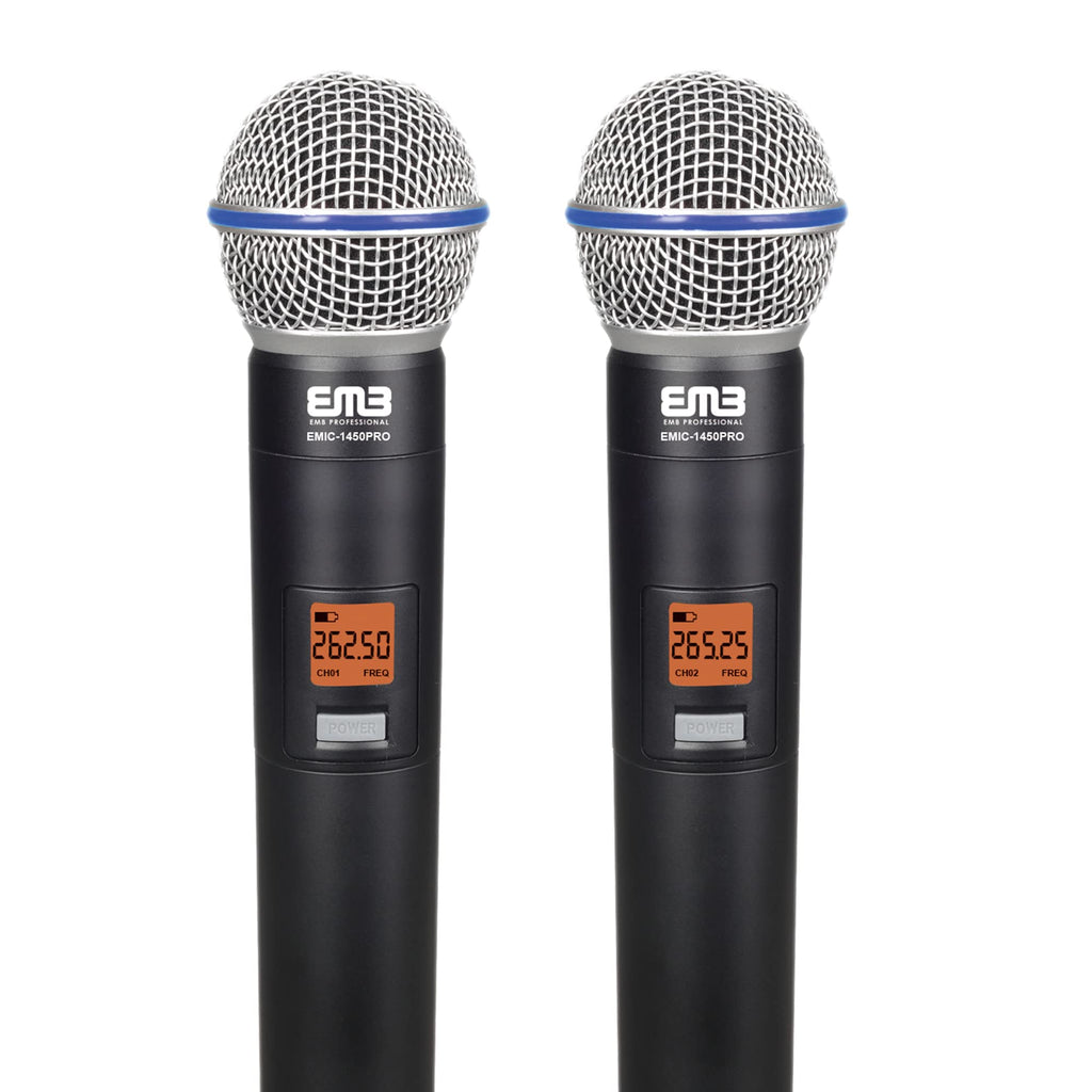 EMB EMIC1450PRO Dual VHF Wireless Handheld Microphone System w/Recharg ...