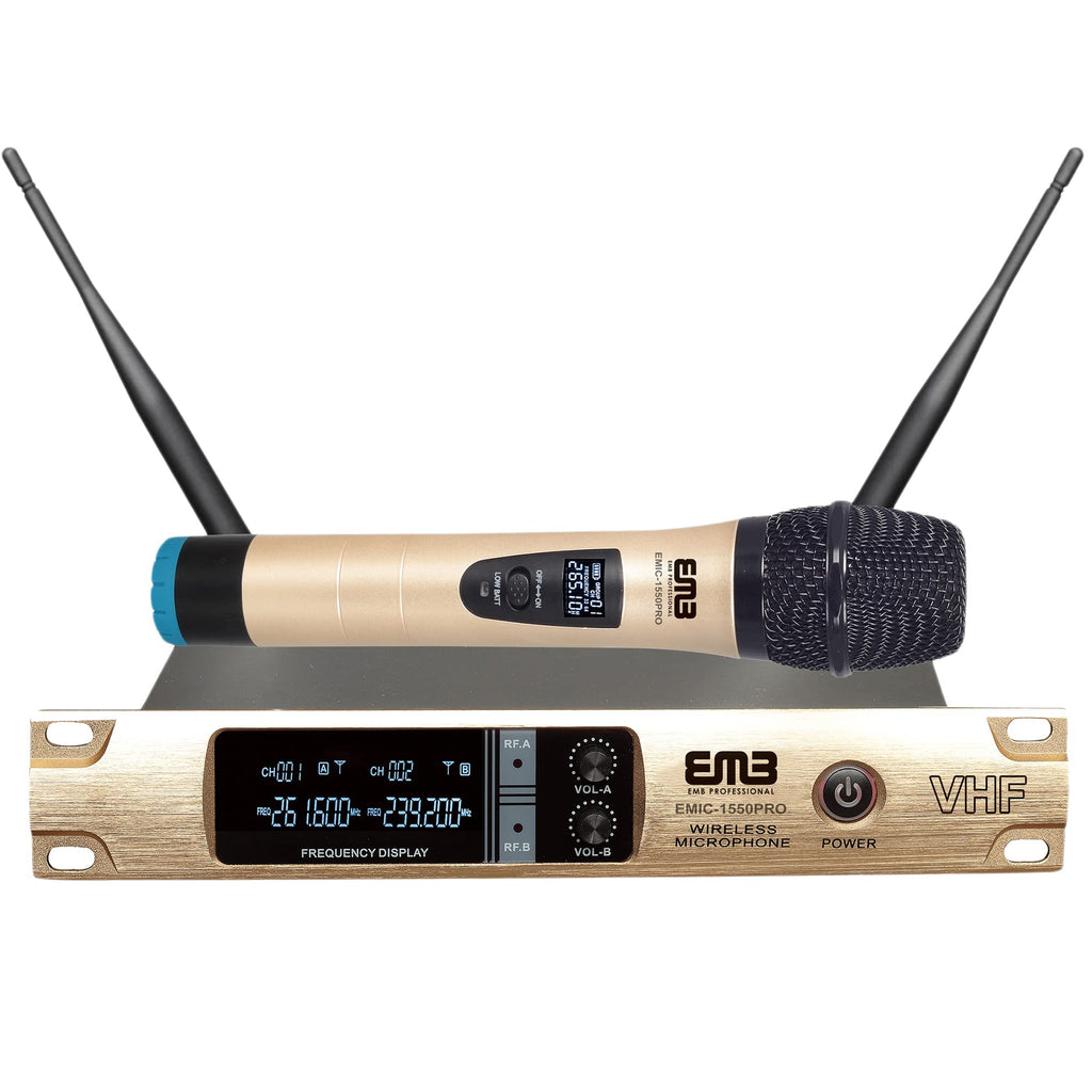 EMB EMIC1550PRO Dual VHF Wireless Handheld Microphone System w/Recharg ...