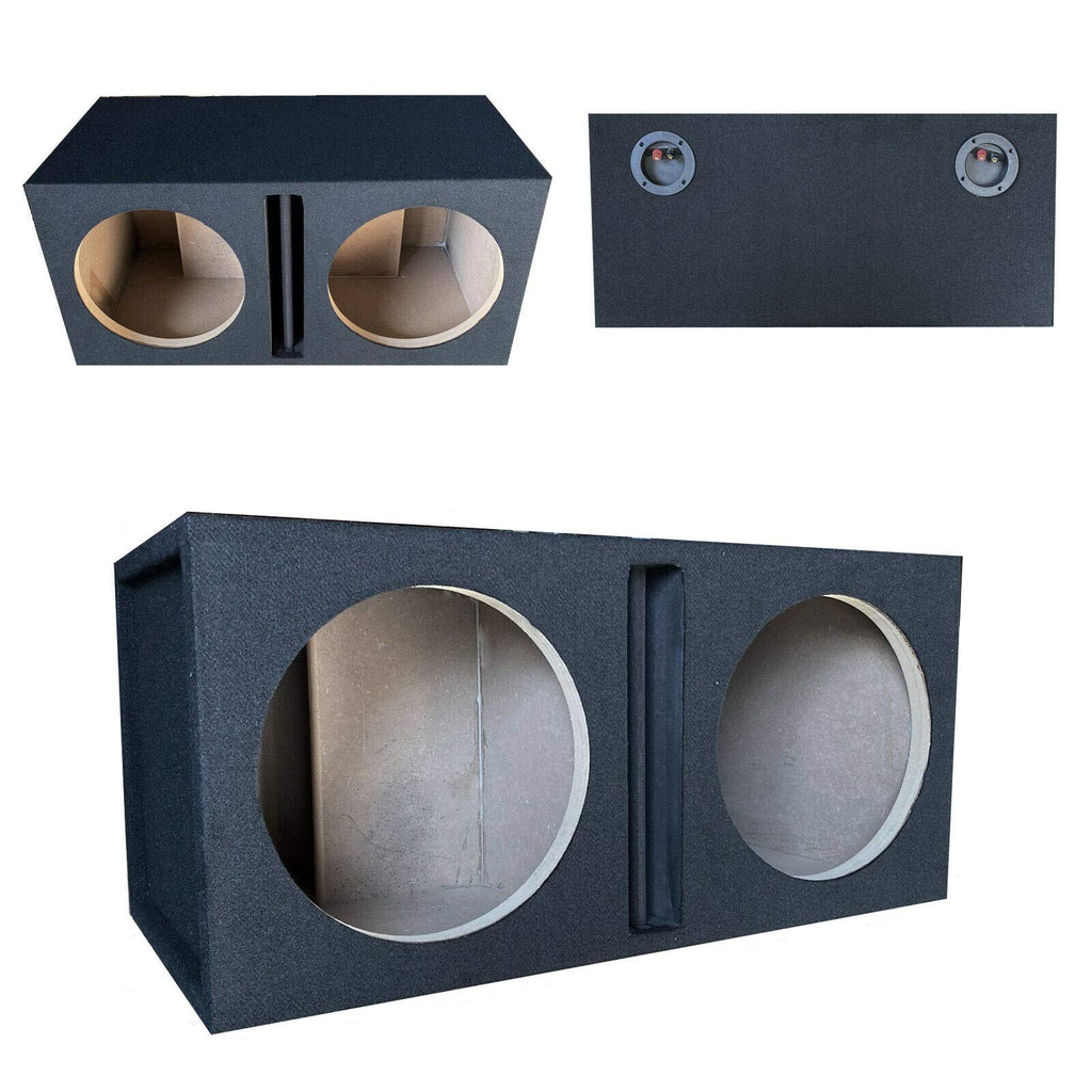 1x Audiotek CA-12DP Car Audio Double 12-Inch Vented Speaker Box Enclosure Carpet Texture Terminal Cups Made from Durable Woods Fits Any 12-Inch Speakers