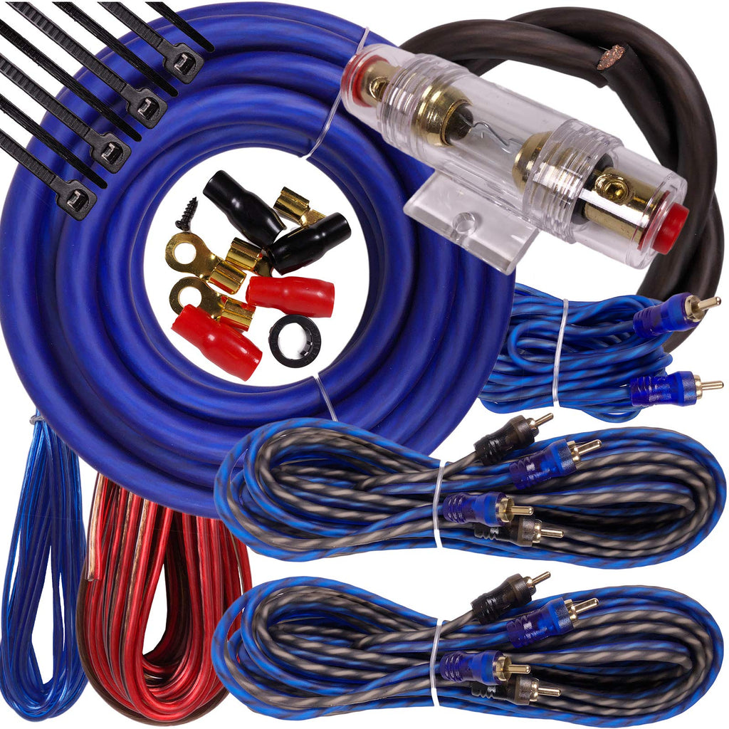 Complete 5 Channels 2000W Gravity 4 Gauge Amplifier Installation Wiring Kit Amp Pk2 4 Ga Blue - for Installer and DIY Hobbyist - Perfect for Car/Truck/Motorcycle/Rv/ATV