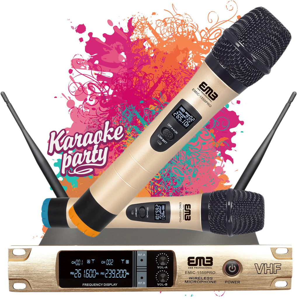 EMB EMIC1550PRO Dual VHF Wireless Handheld Microphone System w/Recharg ...